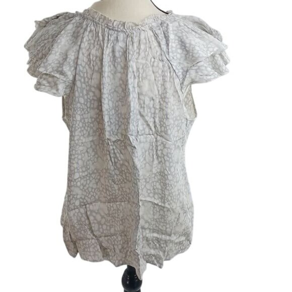 A New Day Blouse Gray Animal Print Short Flutter Sleeve V Neck Womens Size S - Picture 5 of 7